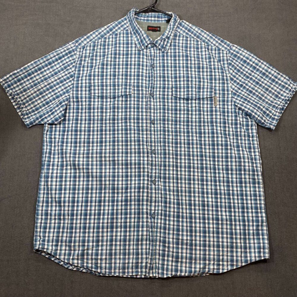 Wolverine Mens XXL Short Sleeve Blue & White Plaid Button-Down Shirt Mesh Lining